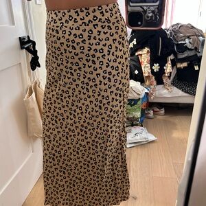 Brown Tan Pencil Maxi Skirt with Slit